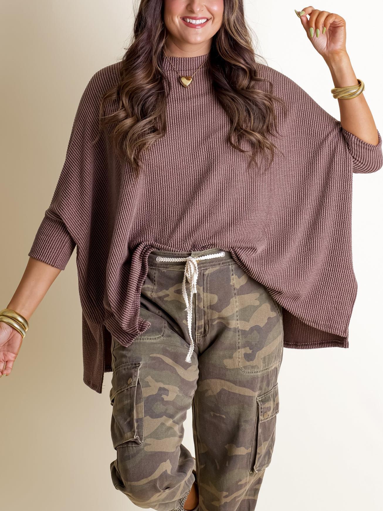 Women's Oversized Half Sleeve Ribbed Top