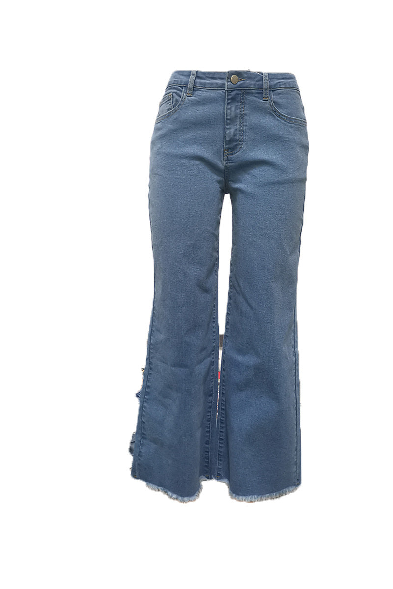 Tall Washed Raw Hem Mid Waist Wide Leg Jeans