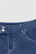 Vintage Oblique Button Mid Waist Straight Leg Jeans