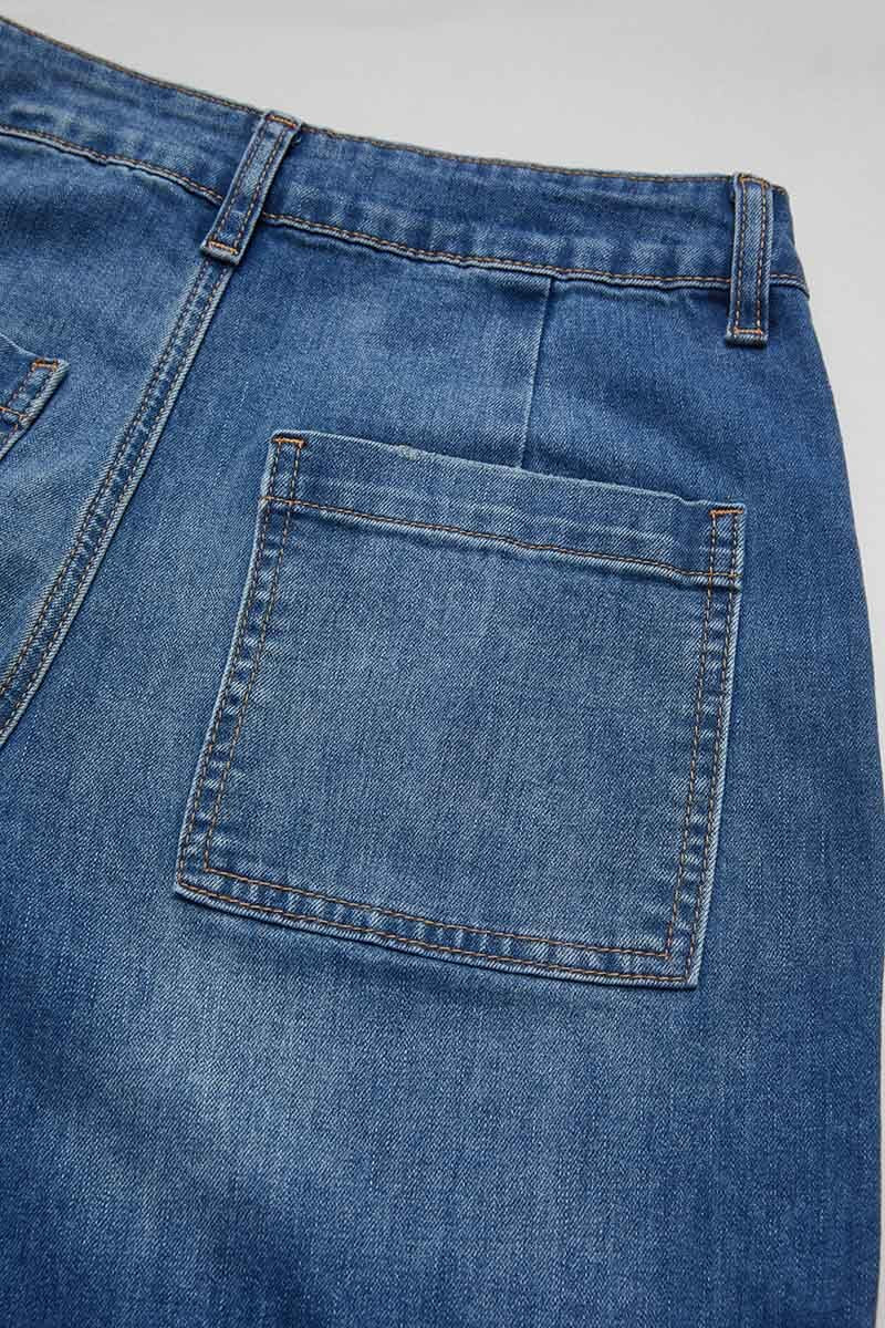 Wash Stitch Detail Raw Hem Crop Wide Leg Mid Rise Jeans