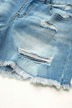 Raw Hem Ripped Low Rise Denim Shorts