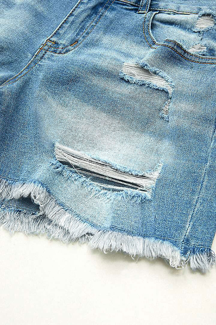 Raw Hem Ripped Low Rise Denim Shorts