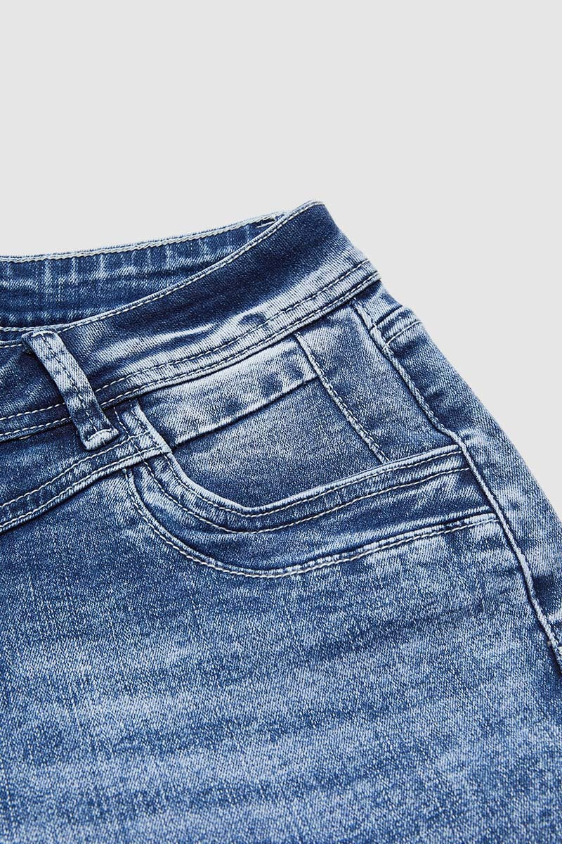 Wash Roll Hem High Rise Straight Leg Capri Jeans