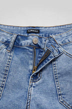 Wash Raw Hem Flap Pocket Wide Leg Low Rise Jeans