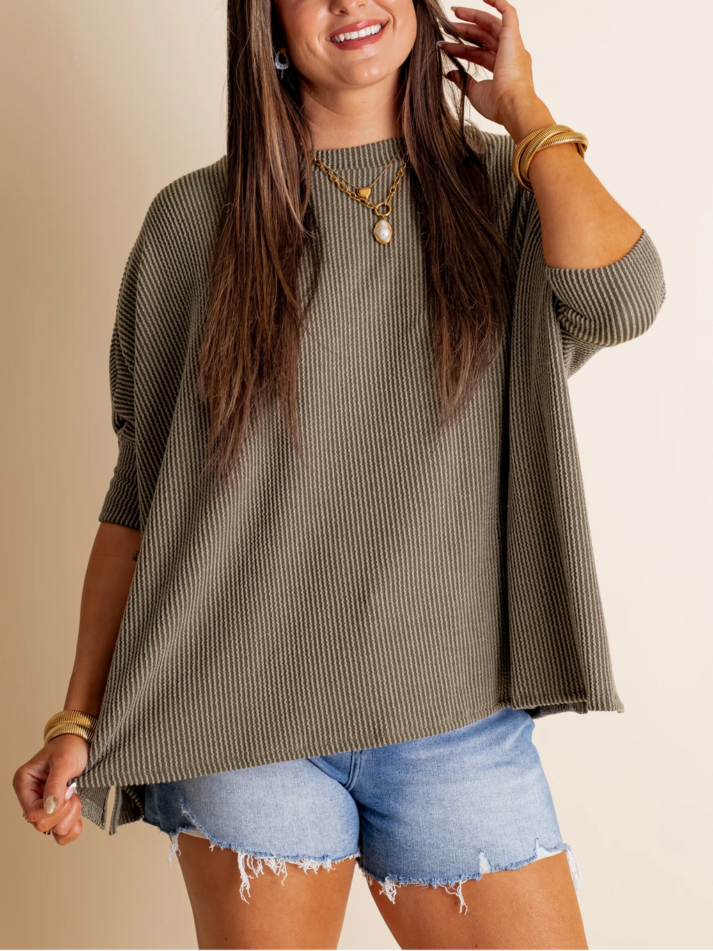 Women's Oversized Half Sleeve Ribbed Top