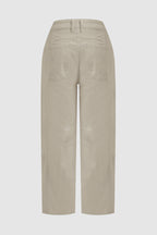 Solid Stitch Detail Mid Waist Crop Straight Leg Jeans Without Belt