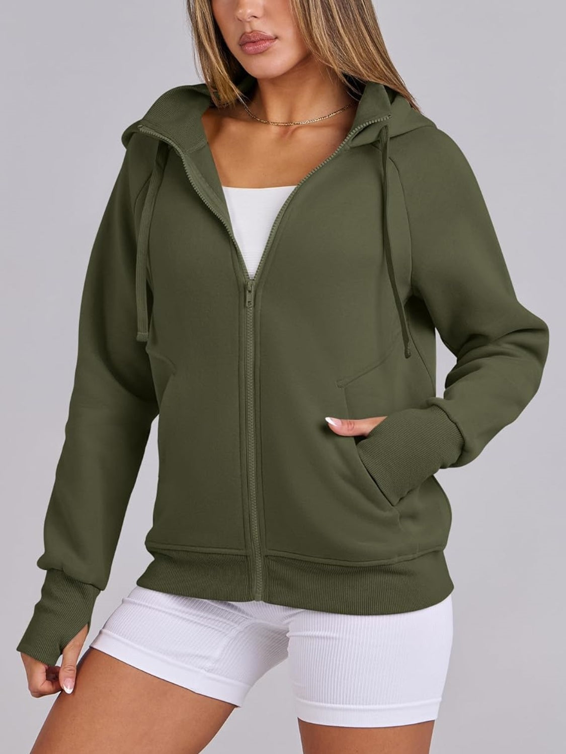 Women's Zip Up Drawstring Hoodie Jacket