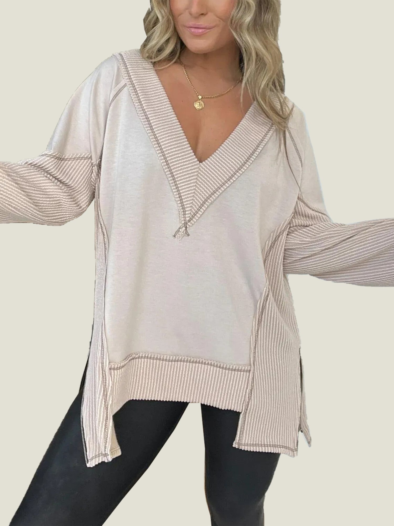 Women's V-Neck Loose Long Sleeve Top