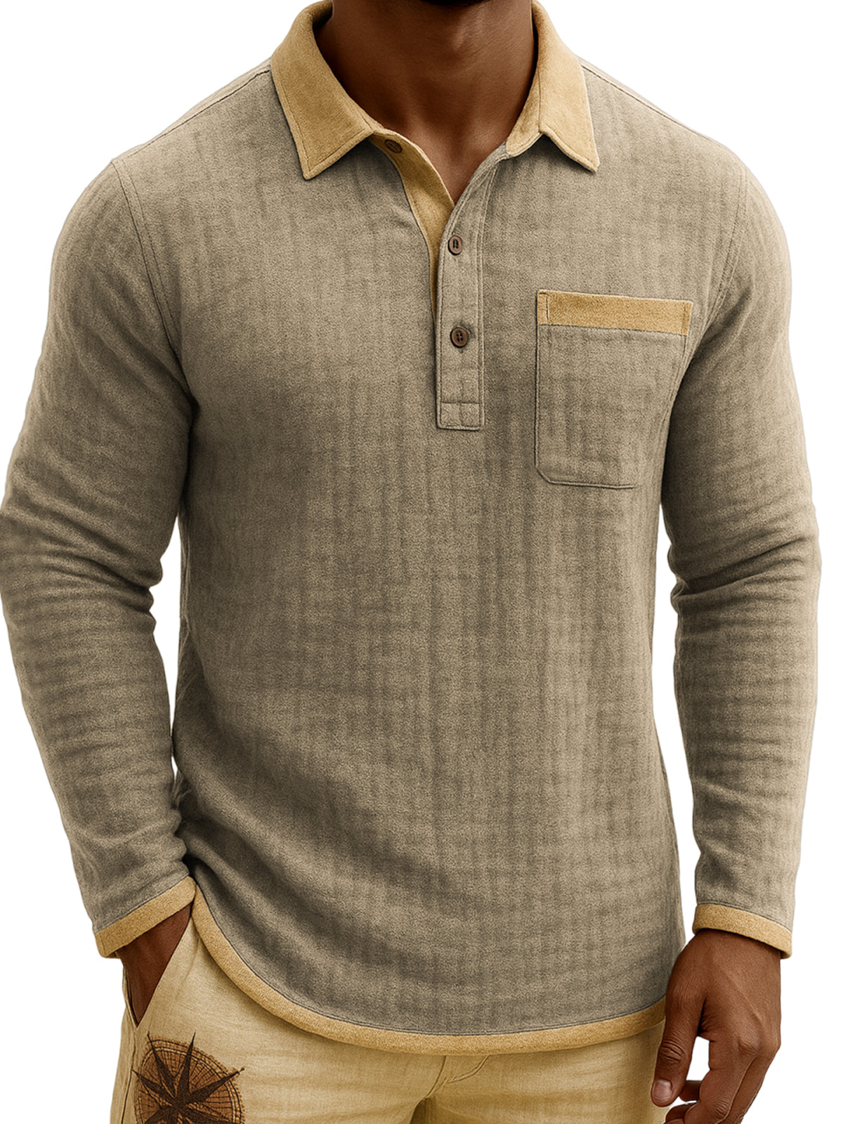 Men's Vintage Breathable Linen Contrast Color Polo Shirt
