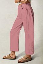 Solid Stitch Detail Mid Waist Crop Straight Leg Jeans Without Belt