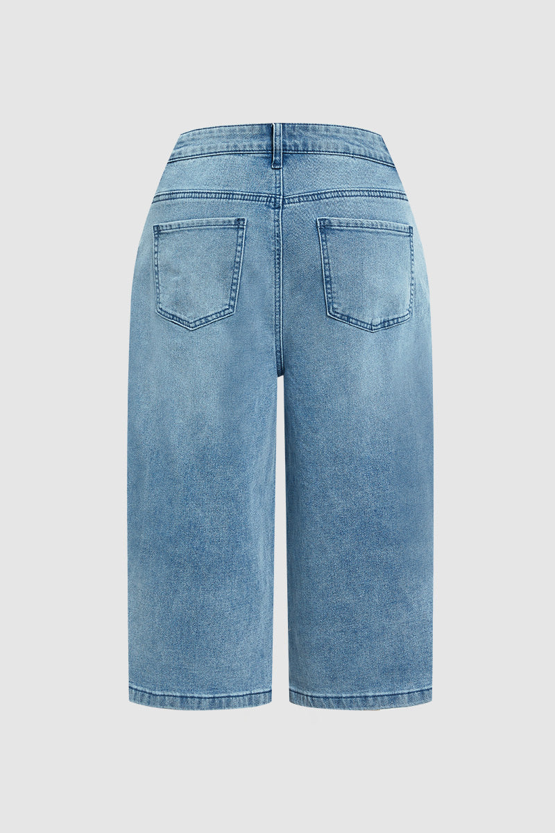 Wash High Waist Straight Leg Capri Jeans Without Belt