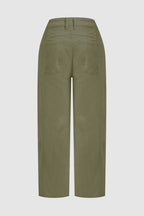 Solid Stitch Detail Mid Waist Crop Straight Leg Jeans Without Belt