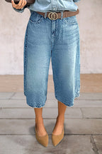 Wash High Waist Straight Leg Capri Jeans Without Belt