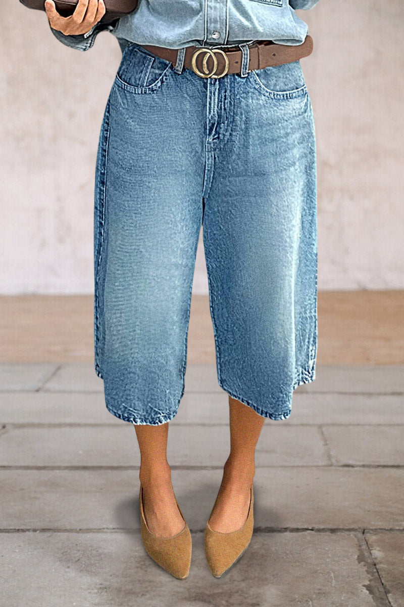 Wash High Waist Straight Leg Capri Jeans Without Belt