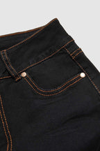 Double Button Stitch Detail High Waist Bootcut Jeans