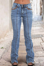 Wash Contrast Stitch Low Waist Bootcut Jeans