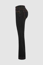 Double Button Stitch Detail High Waist Bootcut Jeans