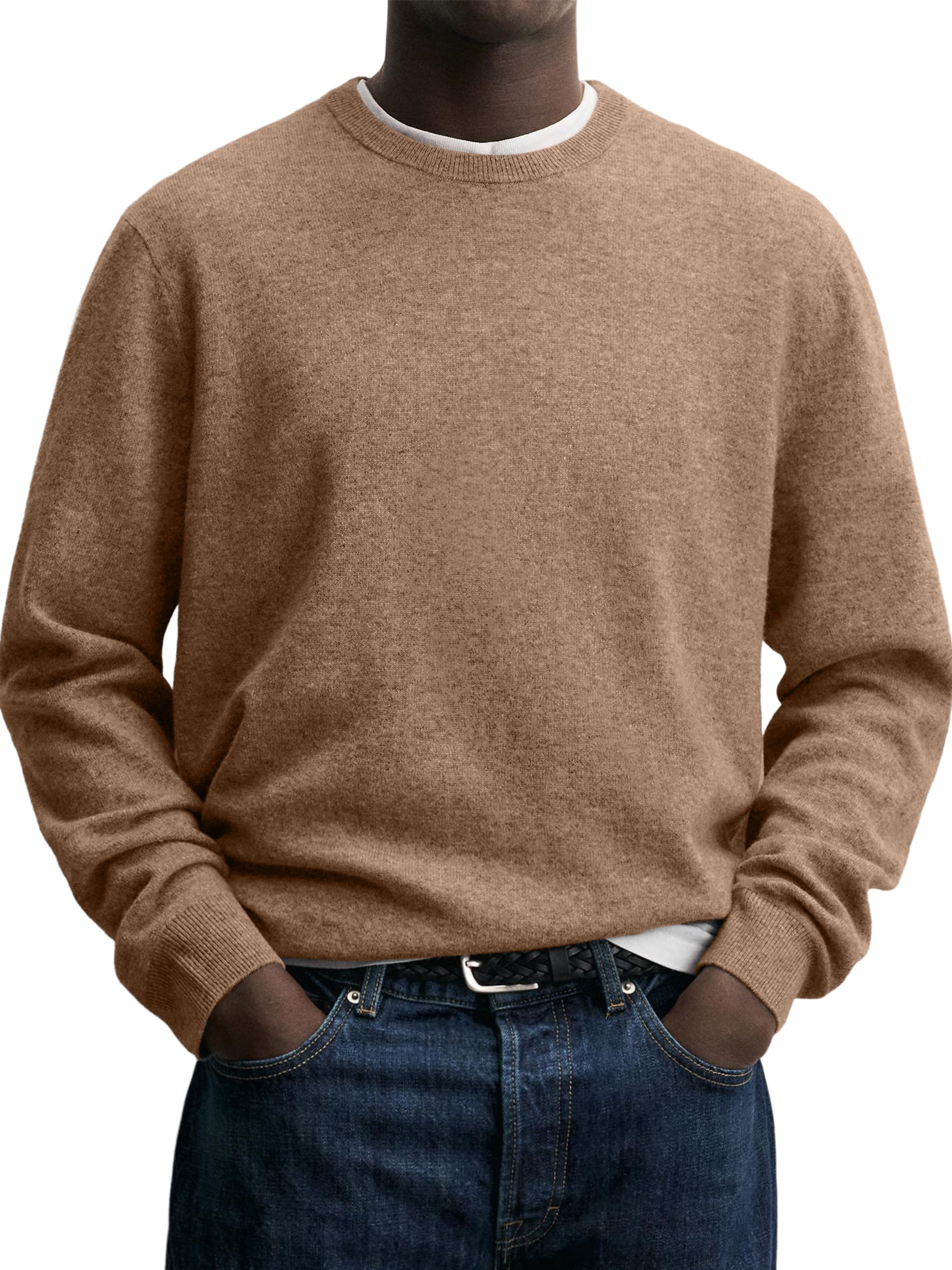 100% Wool Men's Crew Neck Comfortable Warm Knitted Base Layer Sweater