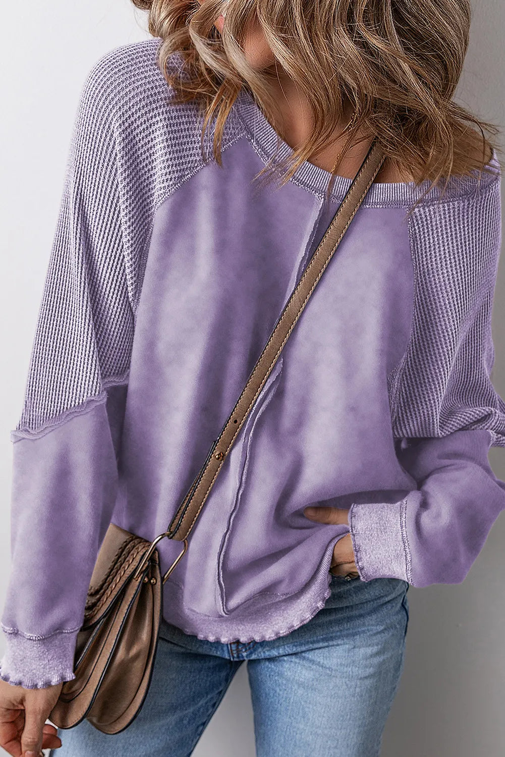 Women's  Reverse Seam Waffle Knit Sweatshirt