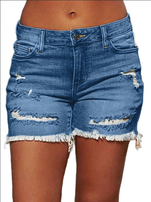 Raw Hem Ripped Low Rise Denim Shorts