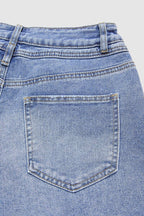 Raw Hem Ripped Mid Waist Denim Bermuda Shorts Without Belt