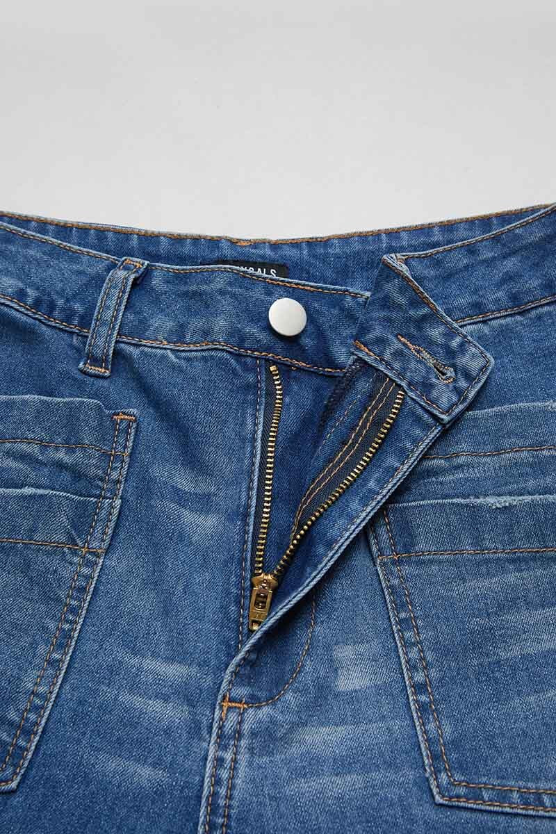 Wash Stitch Detail Raw Hem Crop Wide Leg Mid Rise Jeans