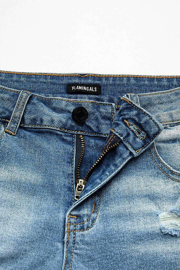 Raw Hem Ripped Low Rise Denim Shorts