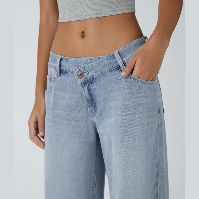 𝑯𝒂𝒍𝒍𝒐𝒘𝒆𝒆𝒏 𝑺𝒂𝒍𝒆🎃Flex Asymmetric Low Rise Zipper Pockets Baggy Wide Leg Washed Casual Jeans