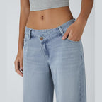 𝑯𝒂𝒍𝒍𝒐𝒘𝒆𝒆𝒏 𝑺𝒂𝒍𝒆🎃Flex Asymmetric Low Rise Zipper Pockets Baggy Wide Leg Washed Casual Jeans