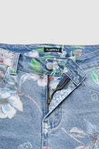 Floral Pattern Wash High Waist Straight Leg Jeans