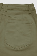 Solid Stitch Detail Mid Waist Crop Straight Leg Jeans Without Belt