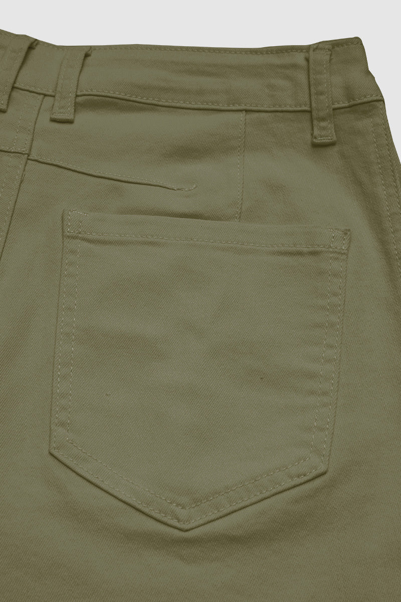 Solid Stitch Detail Mid Waist Crop Straight Leg Jeans Without Belt