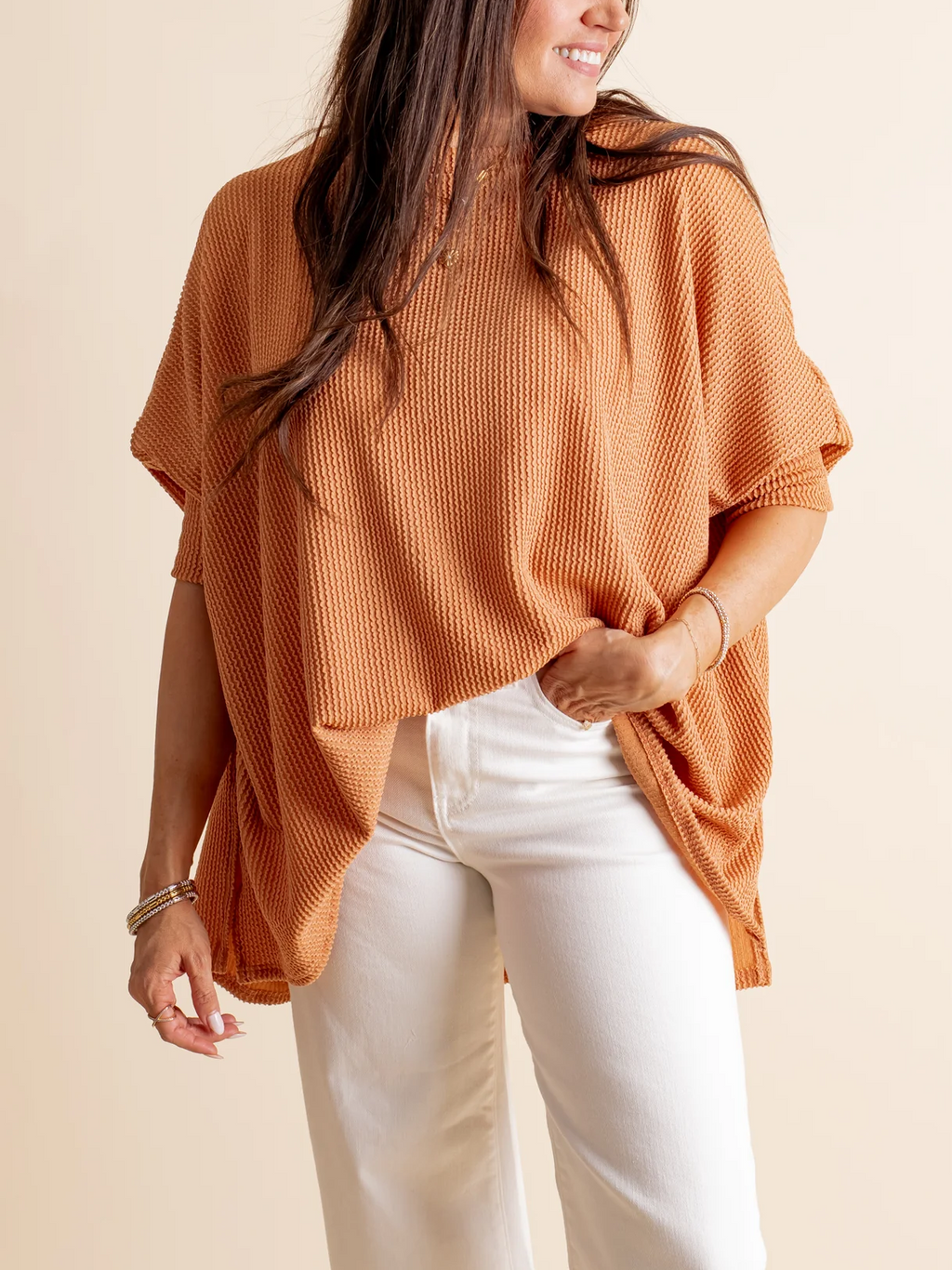 Women's Oversized Half Sleeve Ribbed Top