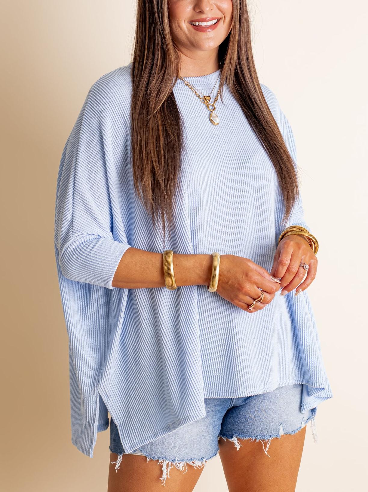 Women's Oversized Half Sleeve Ribbed Top
