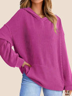Women's Ribbed Knit Pullover Hoodie