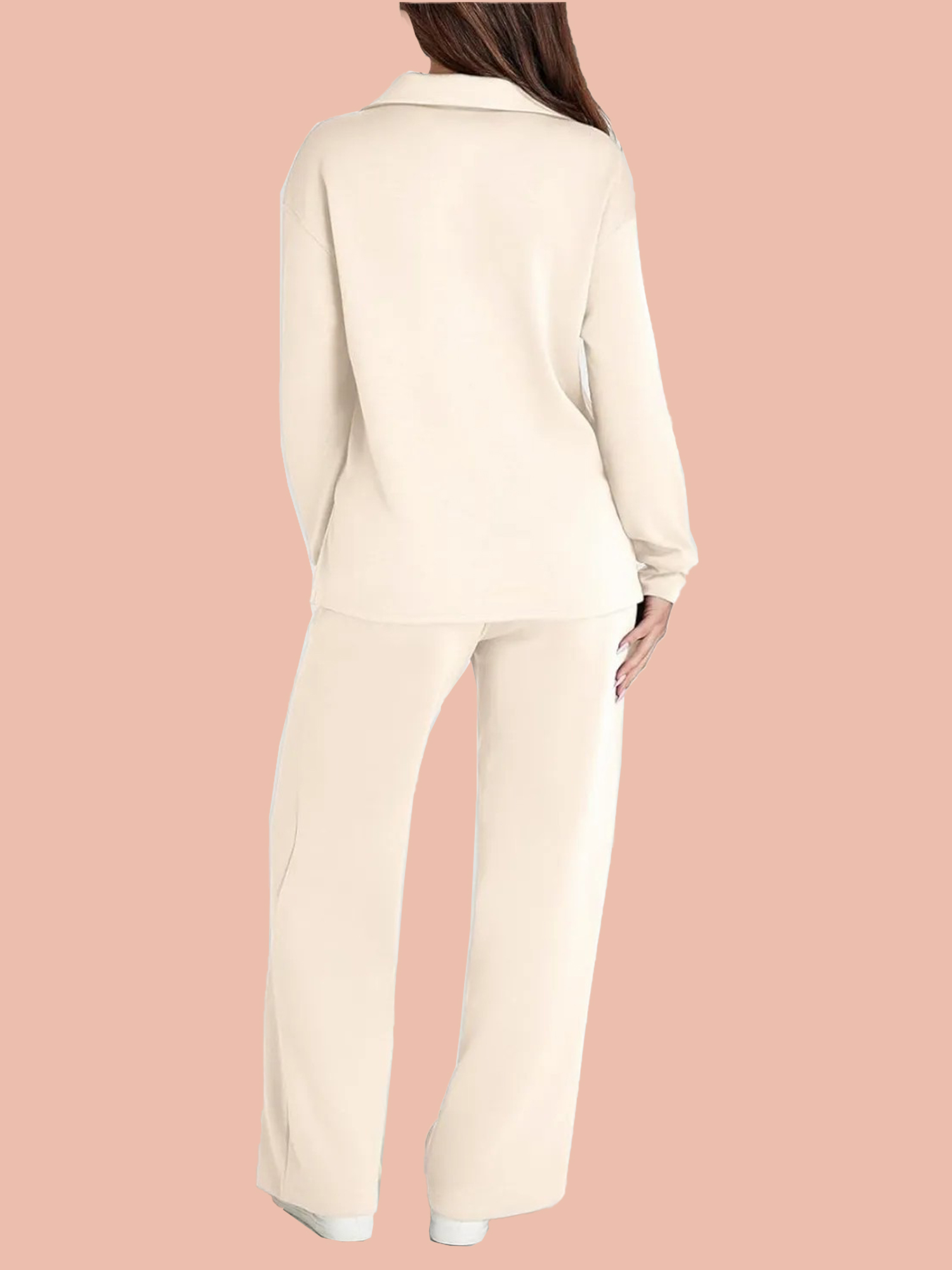 Women's Casual Polo Top and Wide Leg Pants Matching Sets