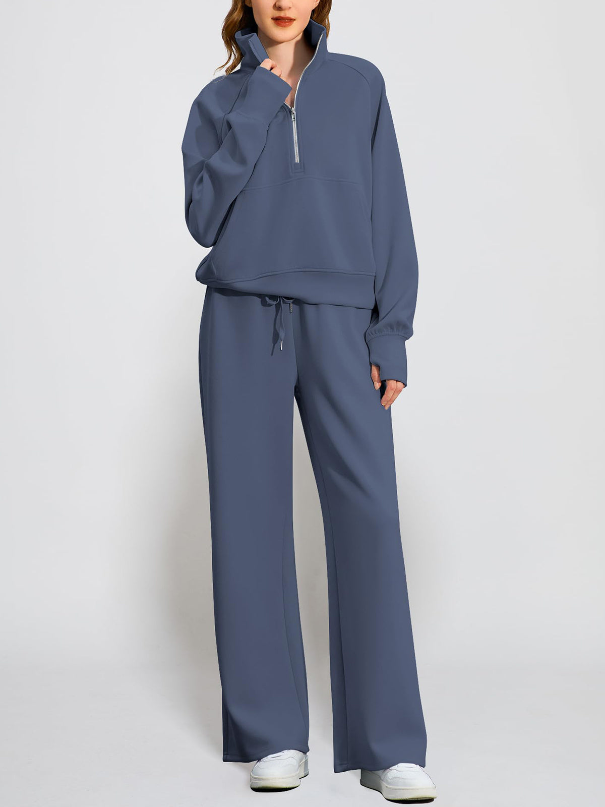 Women's Oversized Half Zip 2 Piece Sweatsuit Set