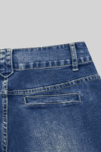 Vintage Oblique Button Mid Waist Straight Leg Jeans