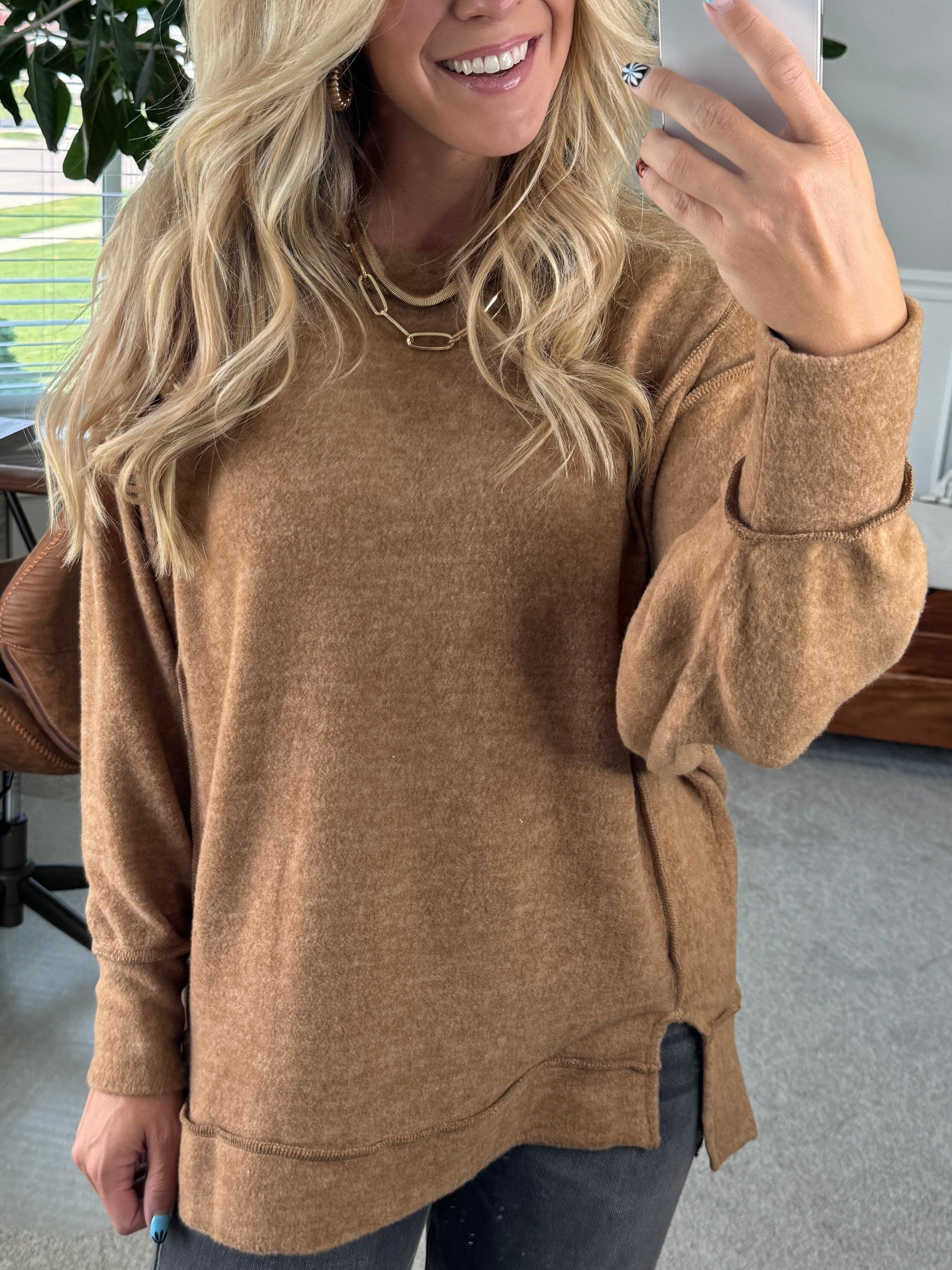 Women's Brushed Melange Side Slit Pullover