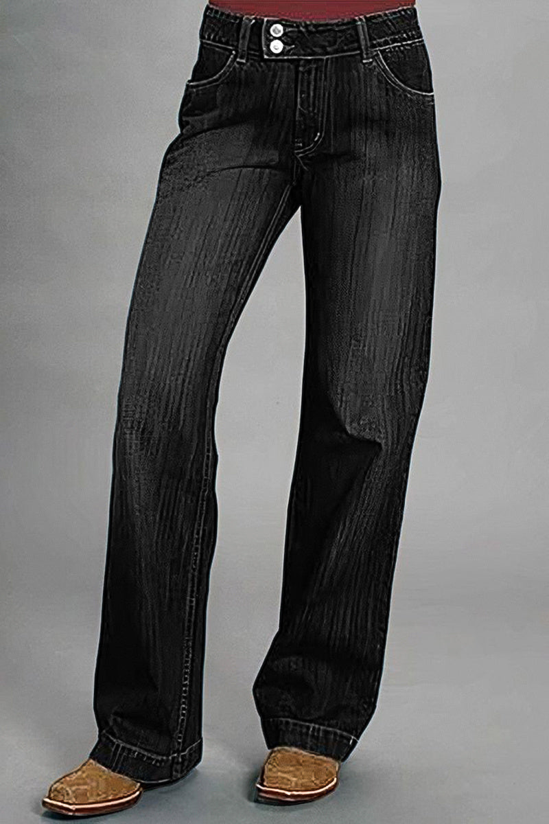 Vintage Oblique Button Mid Waist Straight Leg Jeans