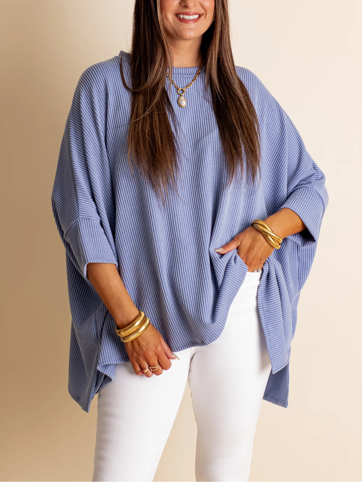 Women's Oversized Half Sleeve Ribbed Top