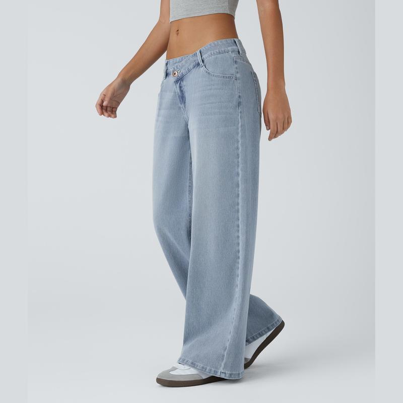 𝑯𝒂𝒍𝒍𝒐𝒘𝒆𝒆𝒏 𝑺𝒂𝒍𝒆🎃Flex Asymmetric Low Rise Zipper Pockets Baggy Wide Leg Washed Casual Jeans