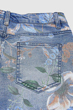 Allover Floral Pattern Straight Leg High Rise Crop Jeans