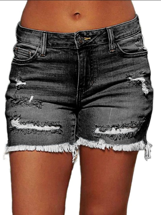 Raw Hem Ripped Low Rise Denim Shorts