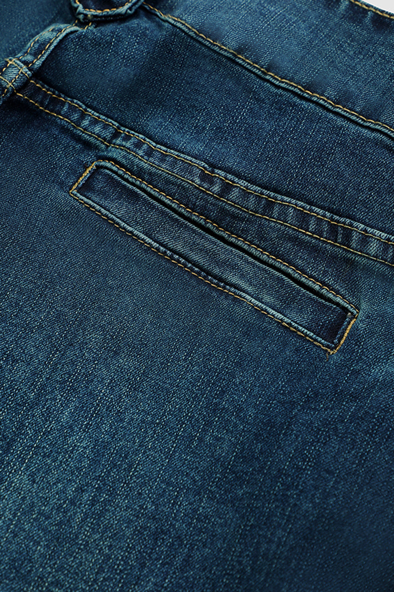Vintage Oblique Button Mid Waist Straight Leg Jeans