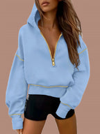 Women's Half Zip Long Sleeve Cropped Hoodie