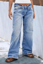 Wash Straight Leg Low Rise Jeans