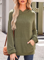 Women's Ribbed Knit Pullover Hoodie