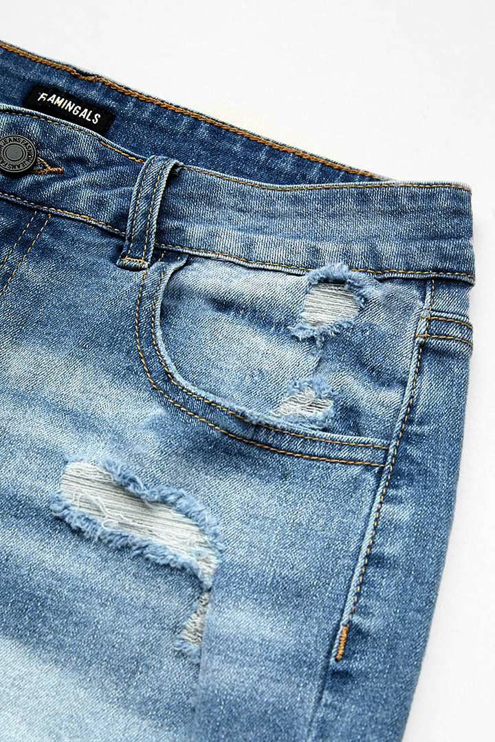 Raw Hem Ripped Low Rise Denim Shorts