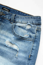 Raw Hem Ripped Low Rise Denim Shorts